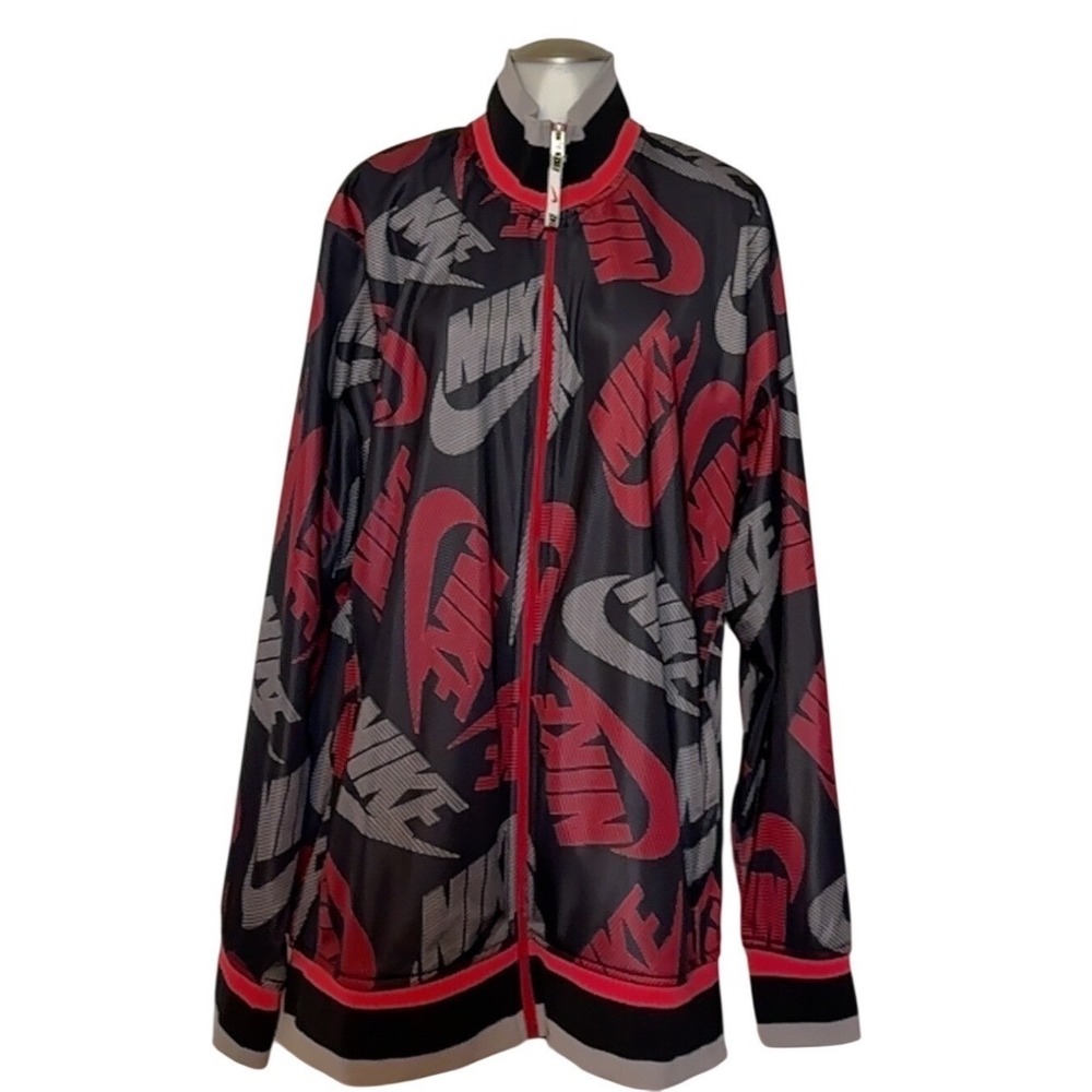 Nike‎ All Over Swoosh Logo Track Jacket Full Zip Black Red Men's 2XL Cool! NWT